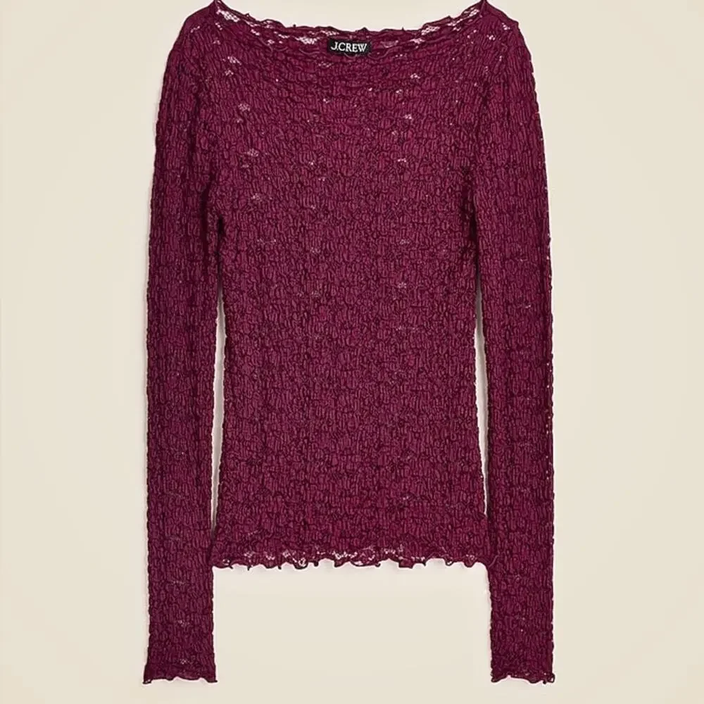 J.Crew Lace boatneck top Vivid Mulberry Purple Party Holiday Sheer floral NWT M